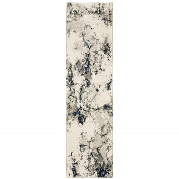 HomeRoots 10' Gray and Black Abstract Power Loom Area Rug - Modern, Stain-Resistant, Durable for Any Space 2'6" x 12' 510449