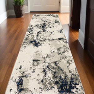 HomeRoots 10' Gray and Black Abstract Power Loom Area Rug - Modern, Stain-Resistant, Durable for Any Space 2'6" x 12' 510449