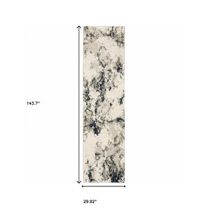 HomeRoots 10' Gray and Black Abstract Power Loom Area Rug - Modern, Stain-Resistant, Durable for Any Space 2'6" x 12' 510449