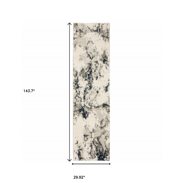 HomeRoots 10' Gray and Black Abstract Power Loom Area Rug - Modern, Stain-Resistant, Durable for Any Space 2'6" x 12' 510449