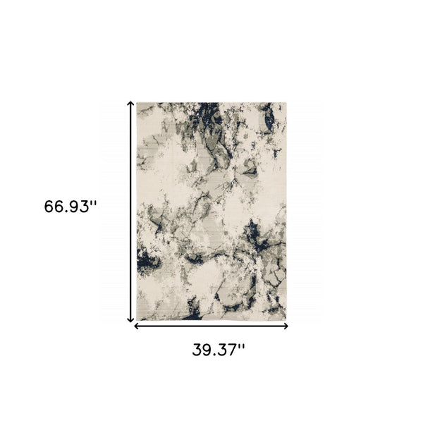 HomeRoots 10' Gray and Black Abstract Power Loom Area Rug - Modern, Stain-Resistant, Durable for Any Space 3' x 5' 510450