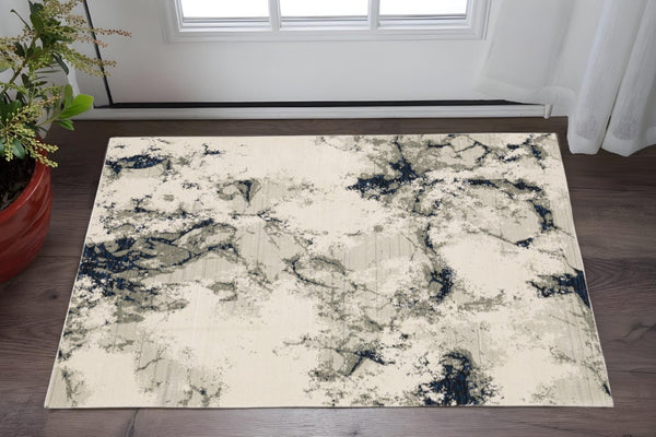 HomeRoots 10' Gray and Black Abstract Power Loom Area Rug - Modern, Stain-Resistant, Durable for Any Space 3' x 5' 510450