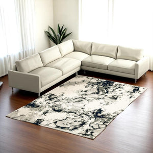 HomeRoots 10' Gray and Black Abstract Power Loom Area Rug - Modern, Stain-Resistant, Durable for Any Space 8' X 11' 510453