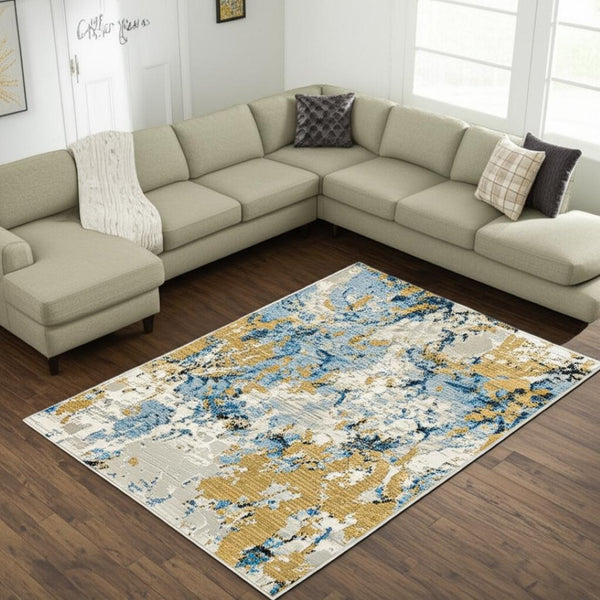 HomeRoots 10' Gray and Ivory Abstract Area Rug - Contemporary Power Loom Design for Easy Maintenance and Style 10' X 13' 510455