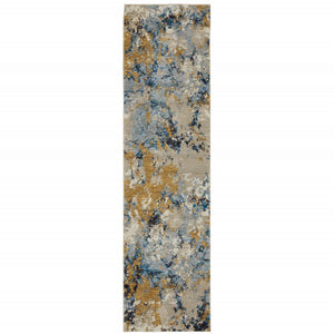 HomeRoots 10' Gray and Ivory Abstract Area Rug - Contemporary Power Loom Design for Easy Maintenance and Style 2'3" x 8' 510457