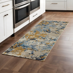 HomeRoots 10' Gray and Ivory Abstract Area Rug - Contemporary Power Loom Design for Easy Maintenance and Style 2'3" x 8' 510457