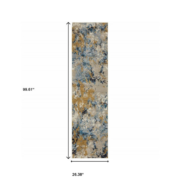 HomeRoots 10' Gray and Ivory Abstract Area Rug - Contemporary Power Loom Design for Easy Maintenance and Style 2'3" x 8' 510457