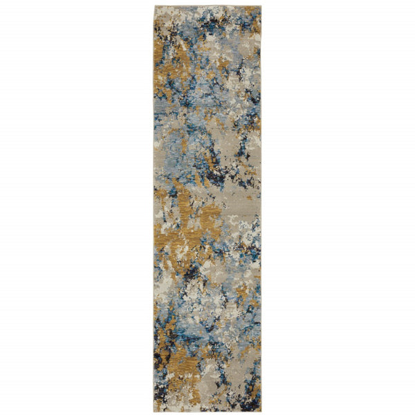 HomeRoots 10' Gray and Ivory Abstract Area Rug - Contemporary Power Loom Design for Easy Maintenance and Style 2'6" x 12' 510458