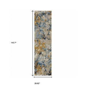 HomeRoots 10' Gray and Ivory Abstract Area Rug - Contemporary Power Loom Design for Easy Maintenance and Style 2'6" x 12' 510458