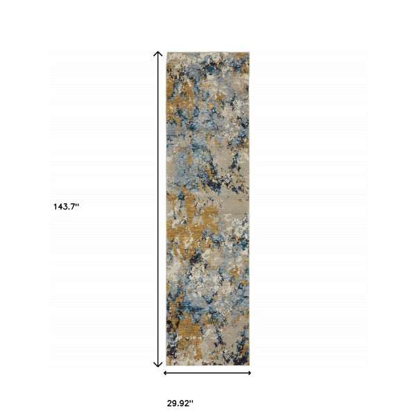 HomeRoots 10' Gray and Ivory Abstract Area Rug - Contemporary Power Loom Design for Easy Maintenance and Style 2'6" x 12' 510458