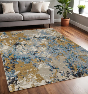 HomeRoots 10' Gray and Ivory Abstract Area Rug - Contemporary Power Loom Design for Easy Maintenance and Style 5' X 7' 510460