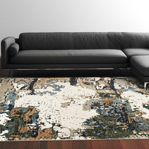 HomeRoots 10' Modern Blue and Ivory Abstract Area Rug - Stain Resistant, Power Loomed for Style and Durability 10' X 13' 510464