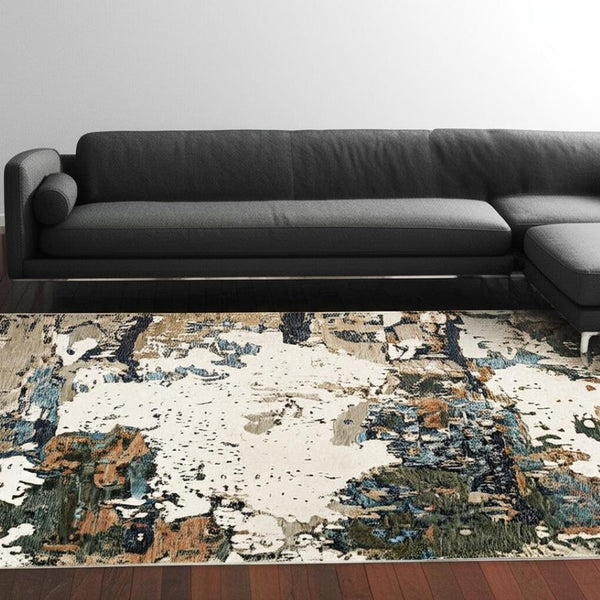 HomeRoots 10' Modern Blue and Ivory Abstract Area Rug - Stain Resistant, Power Loomed for Style and Durability 10' X 13' 510464