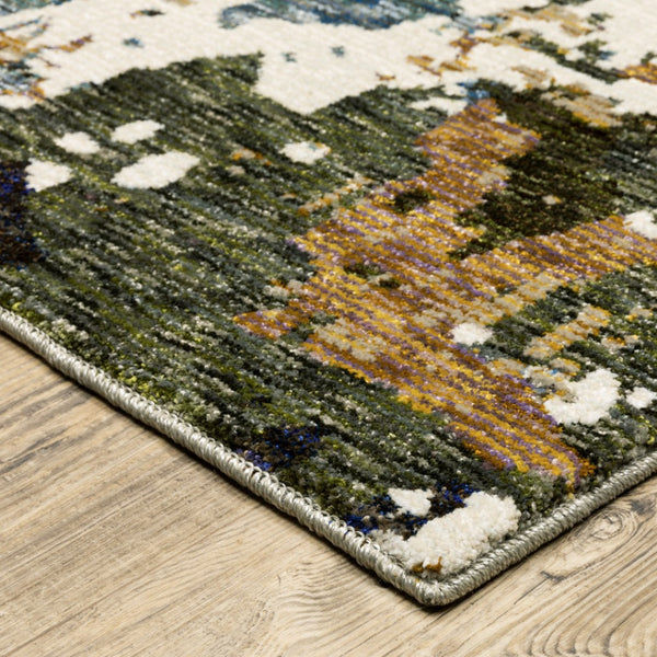 HomeRoots 10' Modern Blue and Ivory Abstract Area Rug - Stain Resistant, Power Loomed for Style and Durability 2'3" x 8' 510466