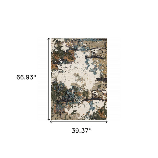 HomeRoots 10' Modern Blue and Ivory Abstract Area Rug - Stain Resistant, Power Loomed for Style and Durability 3' x 5' 510468