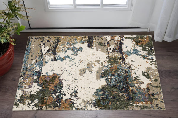 HomeRoots 10' Modern Blue and Ivory Abstract Area Rug - Stain Resistant, Power Loomed for Style and Durability 3' x 5' 510468