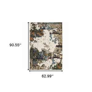 HomeRoots 10' Modern Blue and Ivory Abstract Area Rug - Stain Resistant, Power Loomed for Style and Durability 5' X 7' 510469