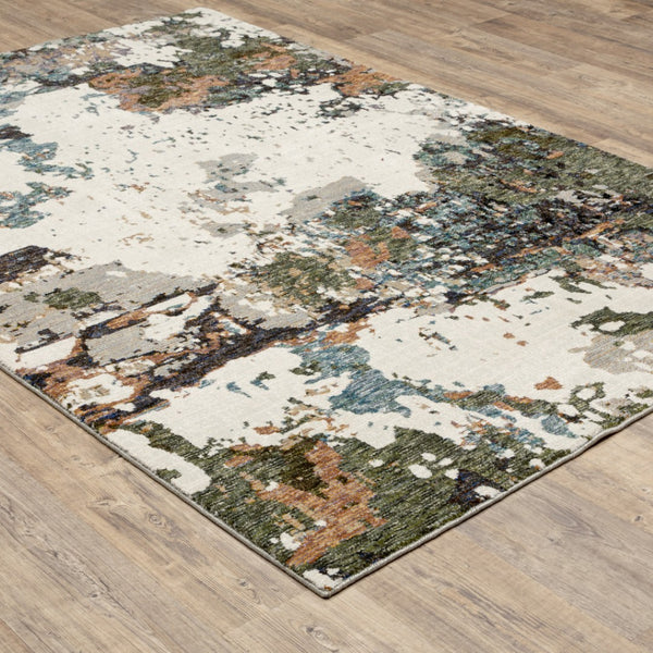 HomeRoots 10' Modern Blue and Ivory Abstract Area Rug - Stain Resistant, Power Loomed for Style and Durability 5' X 7' 510469