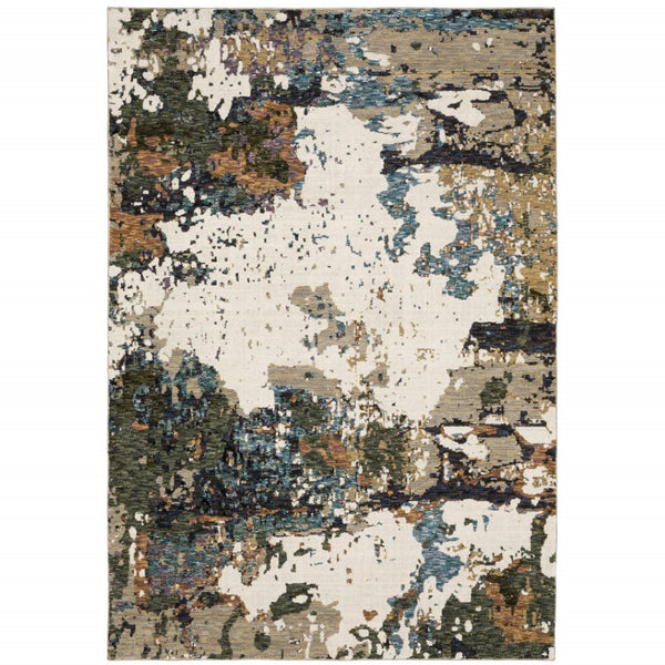 HomeRoots 10' Modern Blue and Ivory Abstract Area Rug - Stain Resistant, Power Loomed for Style and Durability 7' X 10' 510470