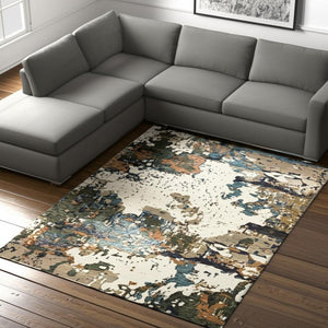 HomeRoots 10' Modern Blue and Ivory Abstract Area Rug - Stain Resistant, Power Loomed for Style and Durability 7' X 10' 510470