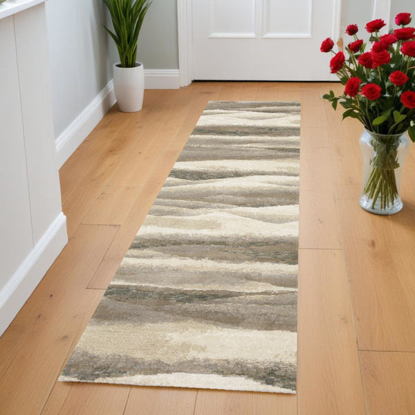 HomeRoots 10' Contemporary Blue and Gray Abstract Power Loom Area Rug for Stylish, Durable Home Decor 2'3" x 8' 510475