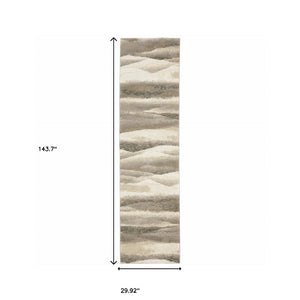 HomeRoots 10' Contemporary Blue and Gray Abstract Power Loom Area Rug for Stylish, Durable Home Decor 2'6" x 12' 510476