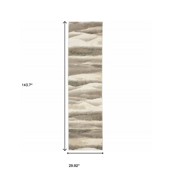 HomeRoots 10' Contemporary Blue and Gray Abstract Power Loom Area Rug for Stylish, Durable Home Decor 2'6" x 12' 510476
