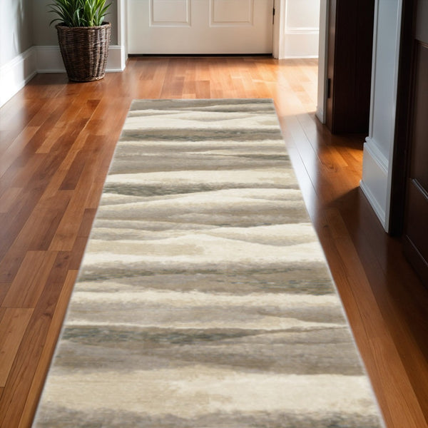HomeRoots 10' Contemporary Blue and Gray Abstract Power Loom Area Rug for Stylish, Durable Home Decor 2'6" x 12' 510476