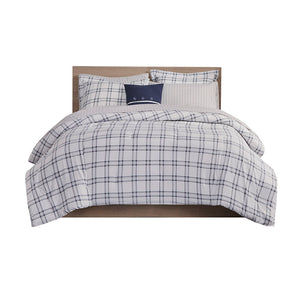 JLA Home Madison Park Essentials - 8 Madison Park Essentials Patrick Reversible Comforter Set with Sheets, Navy Plaid, OEKO-TEX, Antimicrobial MPE10-877