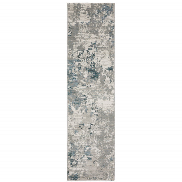 HomeRoots 10' Blue and Beige Abstract Area Rug - Durable, Stain-Resistant Design for Modern Living Spaces 2'3" x 8' 510484
