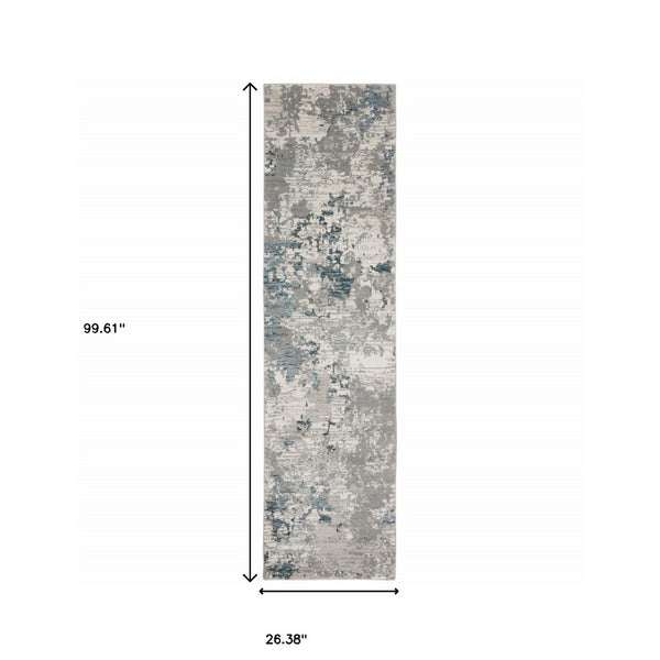 HomeRoots 10' Blue and Beige Abstract Area Rug - Durable, Stain-Resistant Design for Modern Living Spaces 2'3" x 8' 510484