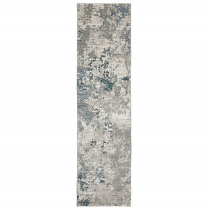 HomeRoots 10' Blue and Beige Abstract Area Rug - Durable, Stain-Resistant Design for Modern Living Spaces 2'6" x 12' 510485