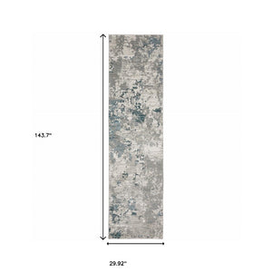 HomeRoots 10' Blue and Beige Abstract Area Rug - Durable, Stain-Resistant Design for Modern Living Spaces 2'6" x 12' 510485
