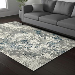 HomeRoots 10' Blue and Beige Abstract Area Rug - Durable, Stain-Resistant Design for Modern Living Spaces 5' X 7' 510487