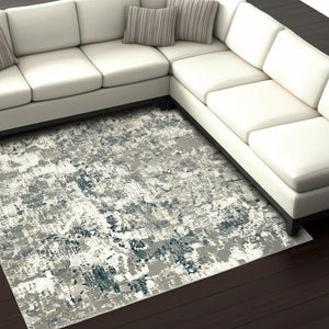 HomeRoots 10' Blue and Beige Abstract Area Rug - Durable, Stain-Resistant Design for Modern Living Spaces 9' X 12' 510490