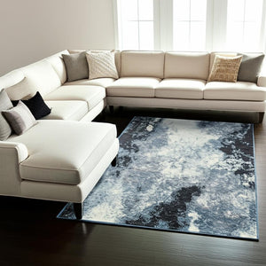 HomeRoots 10' Abstract Blue and Ivory Area Rug – Contemporary Power Loom Design for Modern Living Spaces 10' X 13' 510491