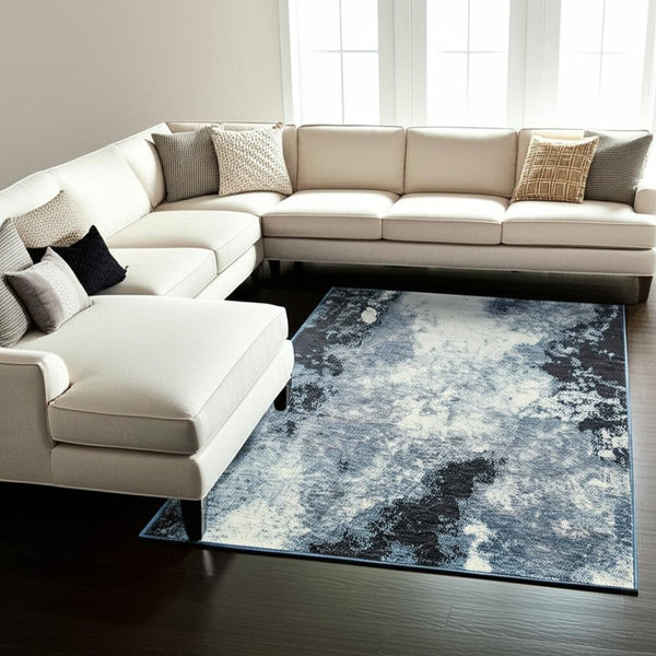 HomeRoots 10' Abstract Blue and Ivory Area Rug – Contemporary Power Loom Design for Modern Living Spaces 10' X 13' 510491