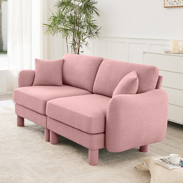 English Elm Boucle 2-Seater Loveseat Sofa With Chic Shell Armrests & Soft Pink Upholstery For Cozy Spaces W3041S00290