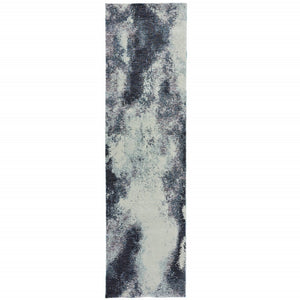 HomeRoots 10' Abstract Blue and Ivory Area Rug – Contemporary Power Loom Design for Modern Living Spaces 2'3" x 8' 510493