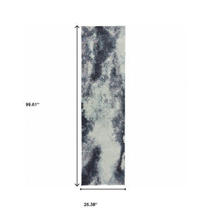 HomeRoots 10' Abstract Blue and Ivory Area Rug – Contemporary Power Loom Design for Modern Living Spaces 2'3" x 8' 510493