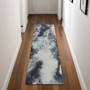 HomeRoots 10' Abstract Blue and Ivory Area Rug – Contemporary Power Loom Design for Modern Living Spaces 2'3" x 8' 510493