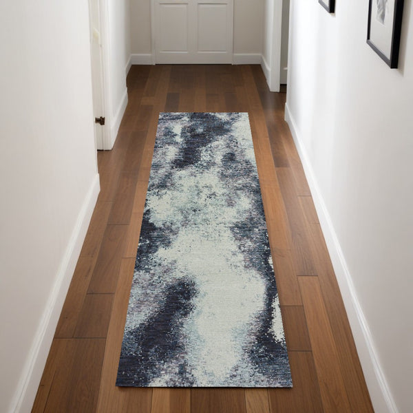 HomeRoots 10' Abstract Blue and Ivory Area Rug – Contemporary Power Loom Design for Modern Living Spaces 2'3" x 8' 510493