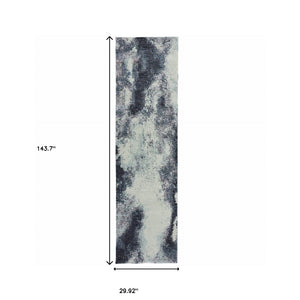 HomeRoots 10' Abstract Blue and Ivory Area Rug – Contemporary Power Loom Design for Modern Living Spaces 2'6" x 12' 510494