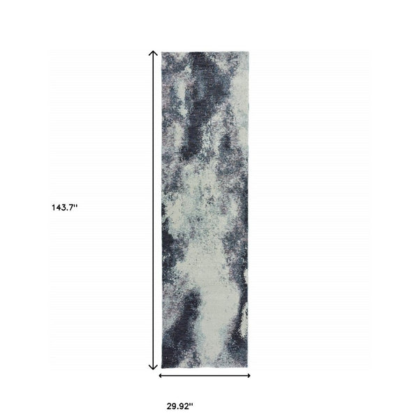 HomeRoots 10' Abstract Blue and Ivory Area Rug – Contemporary Power Loom Design for Modern Living Spaces 2'6" x 12' 510494