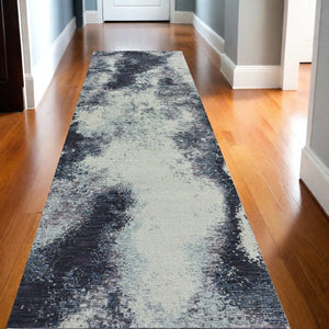 HomeRoots 10' Abstract Blue and Ivory Area Rug – Contemporary Power Loom Design for Modern Living Spaces 2'6" x 12' 510494