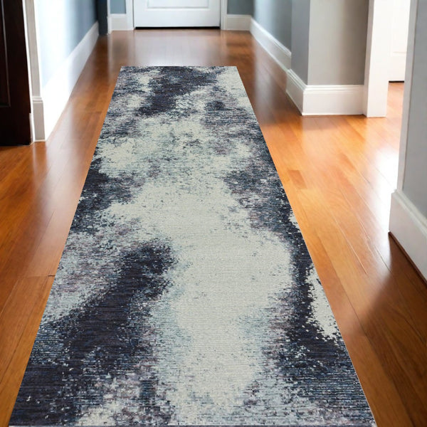 HomeRoots 10' Abstract Blue and Ivory Area Rug – Contemporary Power Loom Design for Modern Living Spaces 2'6" x 12' 510494