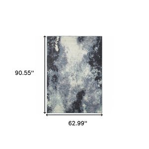 HomeRoots 10' Abstract Blue and Ivory Area Rug – Contemporary Power Loom Design for Modern Living Spaces 5' X 7' 510496