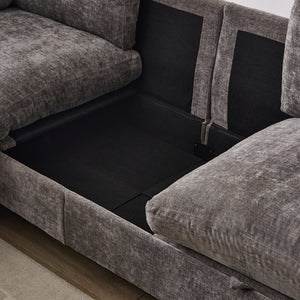 English Elm 96.5" L-shaped Chenille Sectional with Storage Ottoman Eucalyptus Frame Living Room Gray W1097S00280