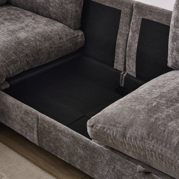 English Elm 96.5" L-shaped Chenille Sectional with Storage Ottoman Eucalyptus Frame Living Room Gray W1097S00280