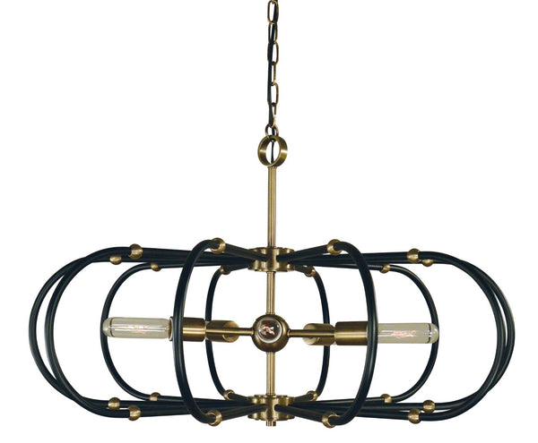 Framburg 5-light Modern Urban Crafts Chandelier – Stunning Design With Contrasting Finishes, Made In Usa Antique Brass With Matte Black Accents Metal 5105 Ab/Mblack